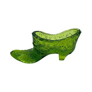 Vintage Fenton Daisy & Button Emerald Green Glass Shoe Art Glass -*2 Available*